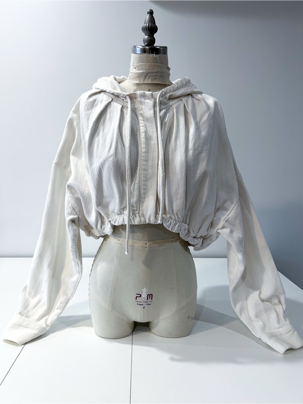Zara White Denim Cropped Hoodie